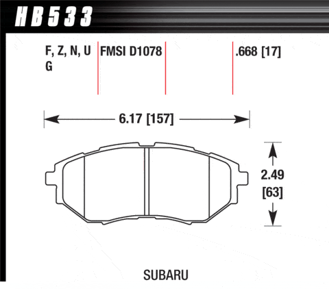 Klocki hamulcowe przednie Hawk HP Plus Subaru Legacy GT/Spec B Tribeca Levorg WRX 14-18 Forester SJ XT - obrazek 2