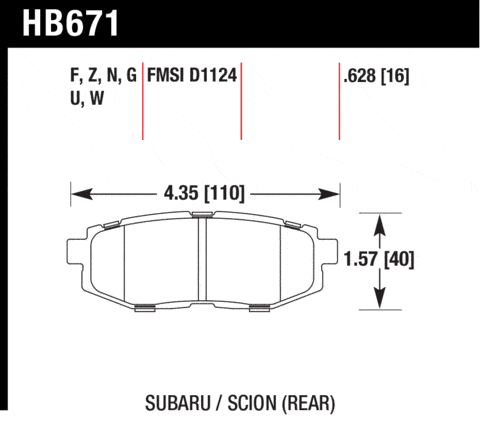 Klocki hamulcowe tylne Hawk HPS 5.0 Forester XT 14-15 Tribeca 05-14 Legacy/Outback 3.6R 10-14 BRZ 12- - obrazek 2