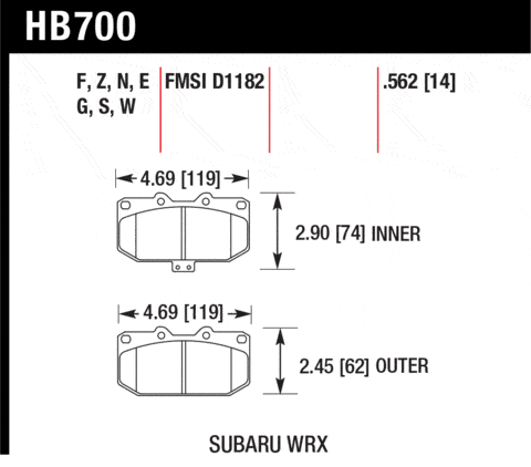 Klocki hamulcowe przednie Hawk HP Plus Subaru Impreza WRX 01-07 - obrazek 2
