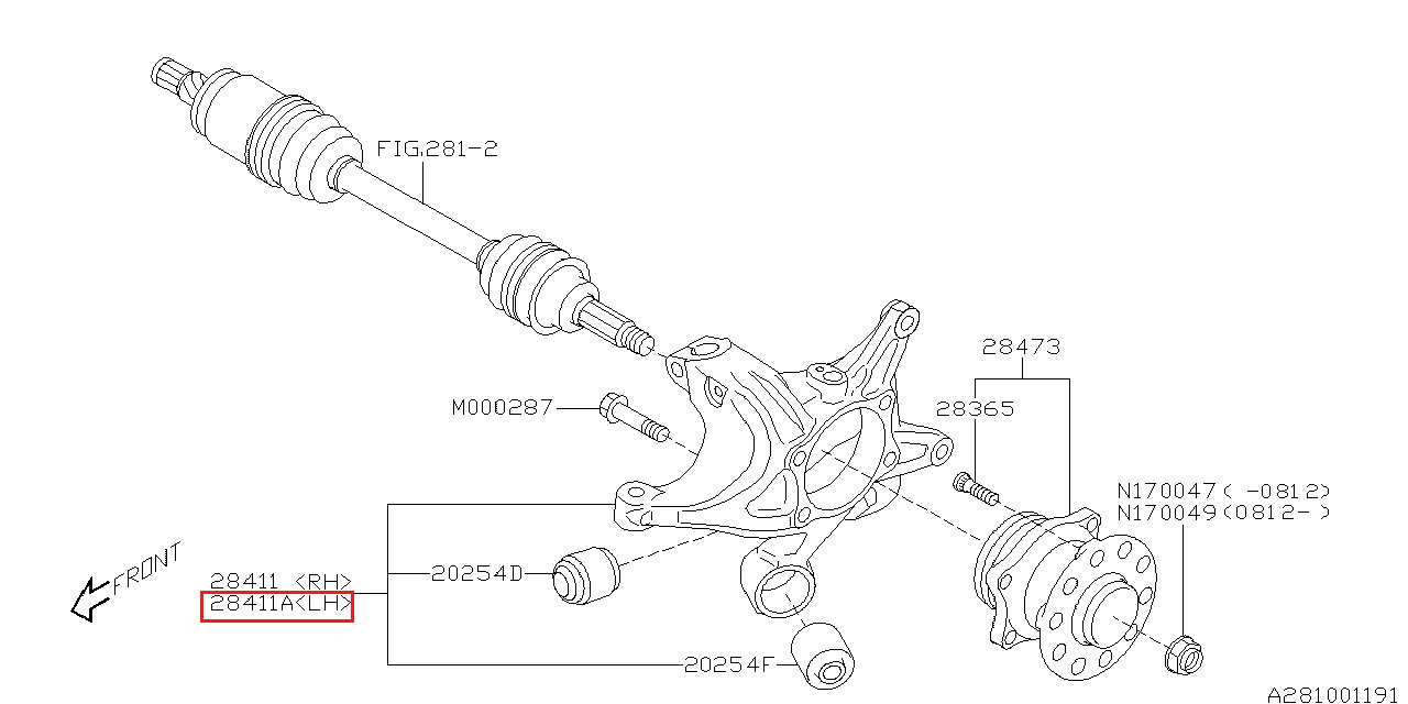 28411FG010 Zwrotnica tylna lewa Impreza 08-10